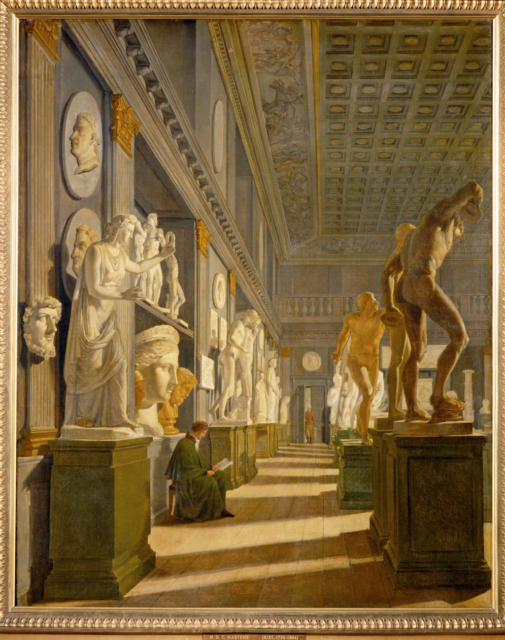 De Hall of Antiquities in Charlottenborg Palace, Kopenhagen ... (schilderij op doek) door Hans Ditlev Christian Martens Kiel