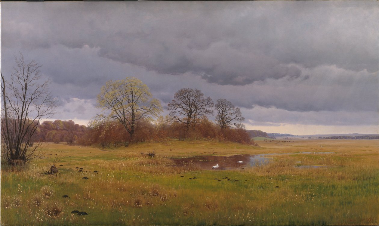 Landschap in de lente met regenbuien. Zuid-Sjælland door Hans Friis