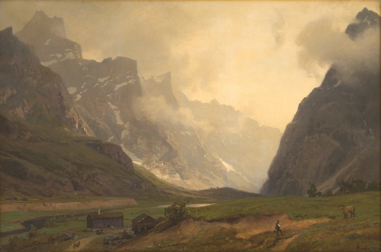 De Trollenpieken in Romsdalen: De voet van Romsdalshorn rechts door Hans Gude