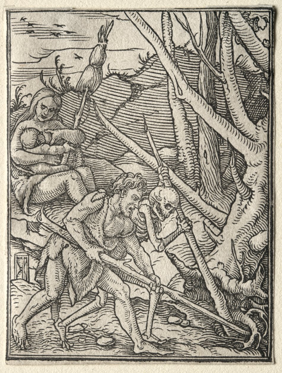 De dans van de dood: Adam bewerkt de aarde door Hans Holbein