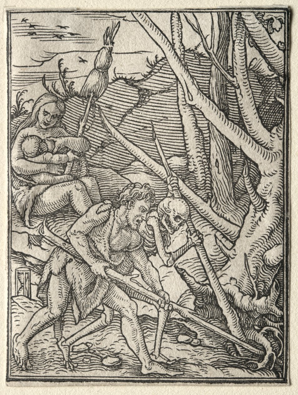 De dans van de dood: Adam bewerkt de aarde door Hans Holbein