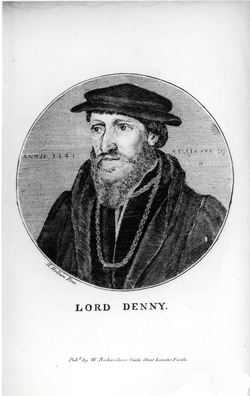 Portret van Sir Anthony Denny (1501-49) in 1541, gegraveerd door W. Richardson door Hans Holbein der Jüngere