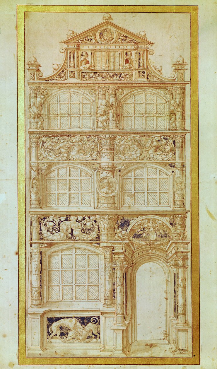 Voorstel voor de gevel van een drielaags huis en een gevel door Hans Holbein der Jüngere