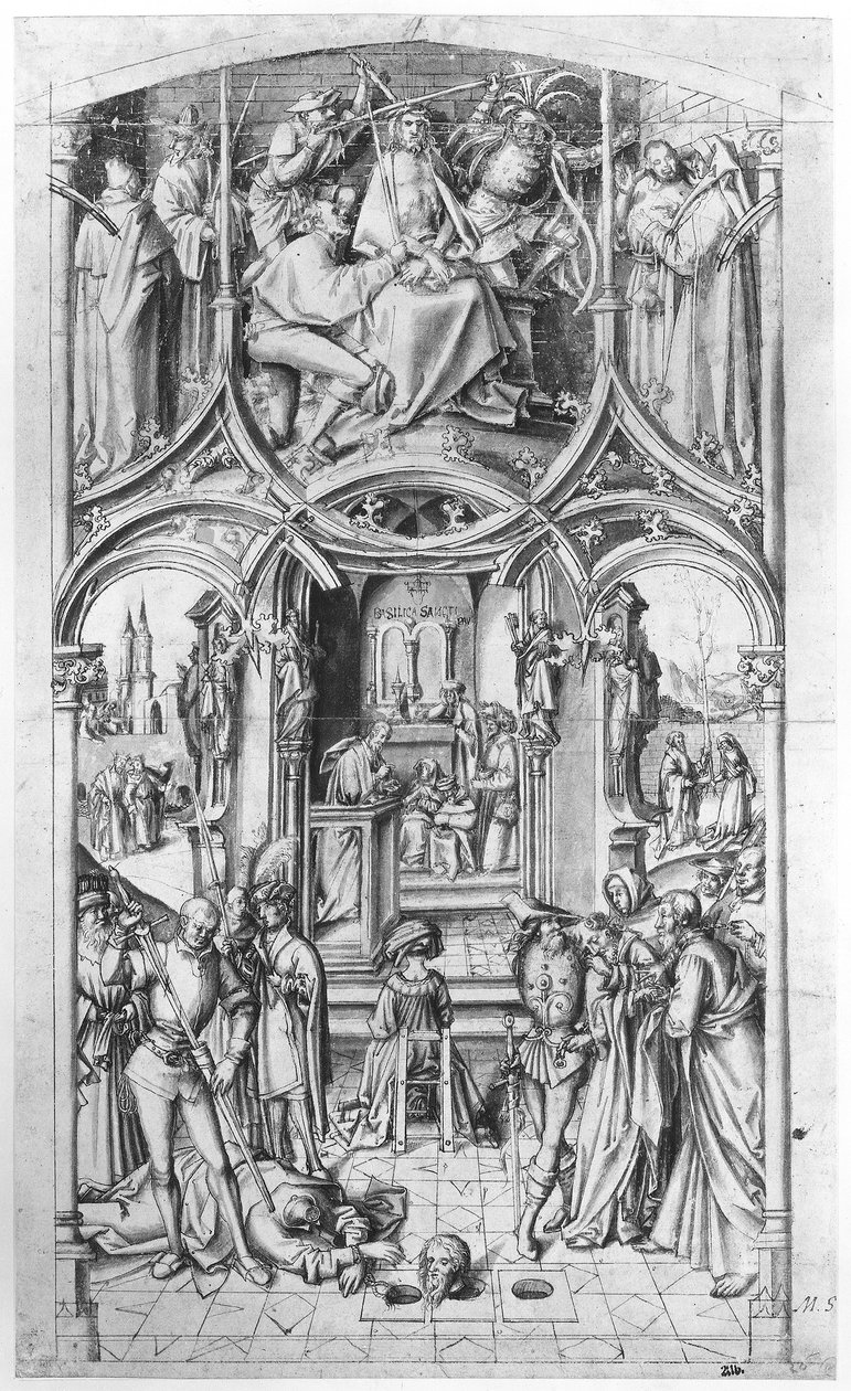 voorbereidende tekening voor "Basilica San Paolo fuori le mura". door Hans Holbein the Elder