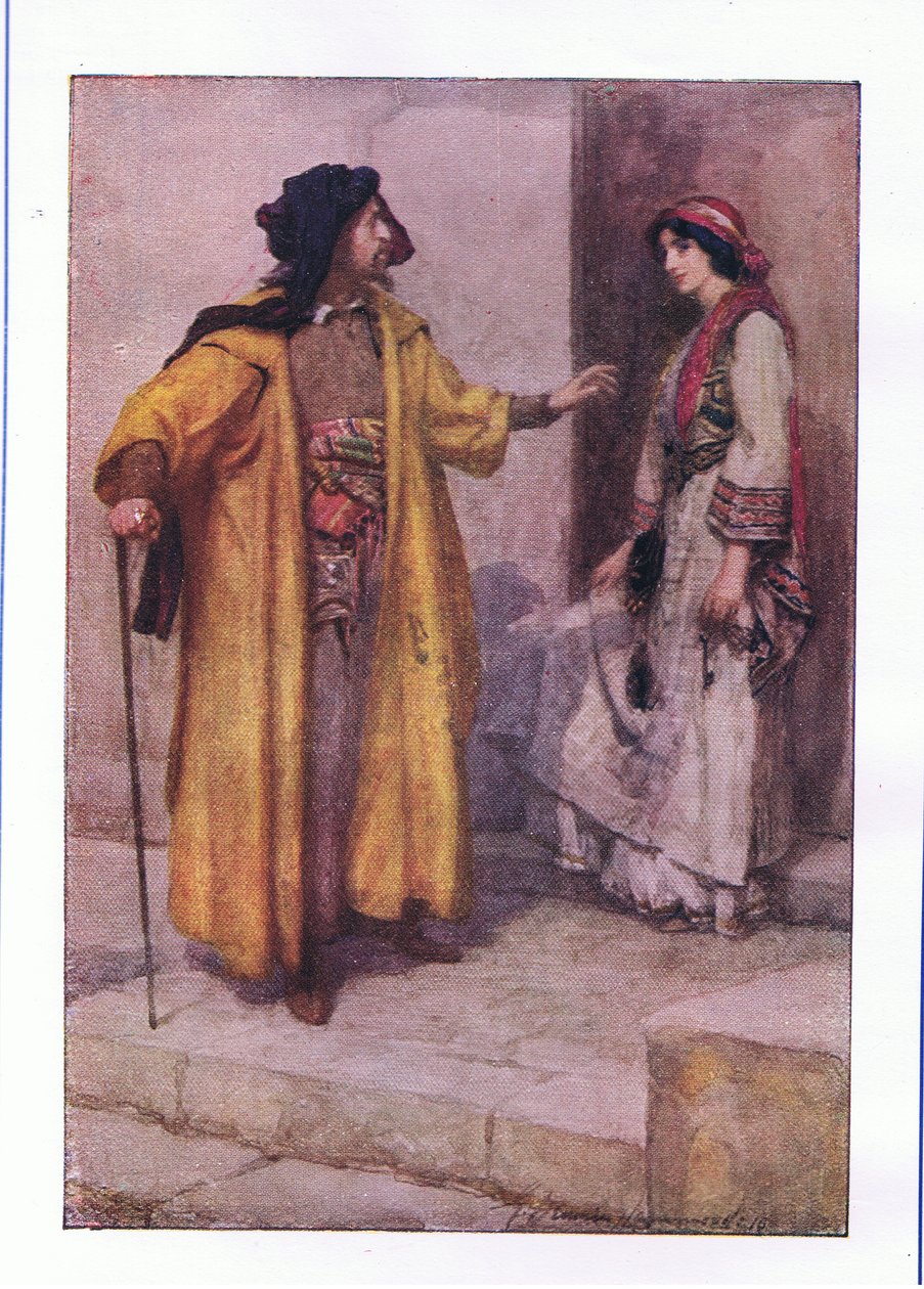Hoor je mij, Jessica: sluit mijn deuren (De Koopman van Venetië), uit De Volledige Werken van Shakespeare gepubliceerd door George Harrap & Co Ltd, 1920s door Hans Holbein der Jüngere