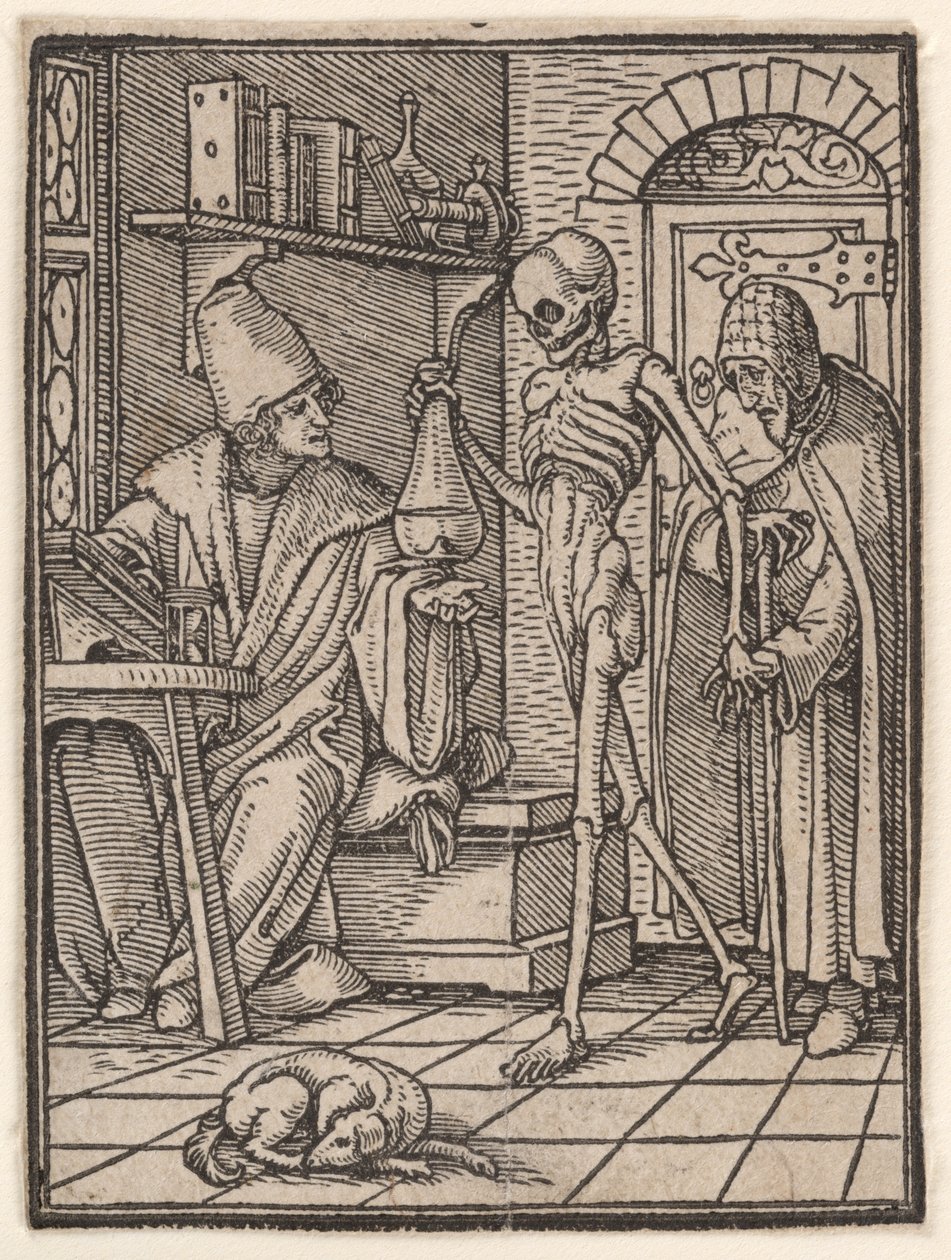De dokter (of arts), uit "De dodendans" door Hans Holbein the Younger