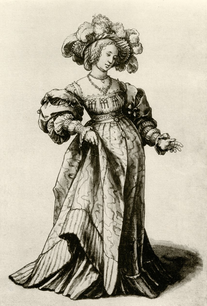 Jonge dame uit Basel met een gevederde hoed door Hans Holbein der Jüngere