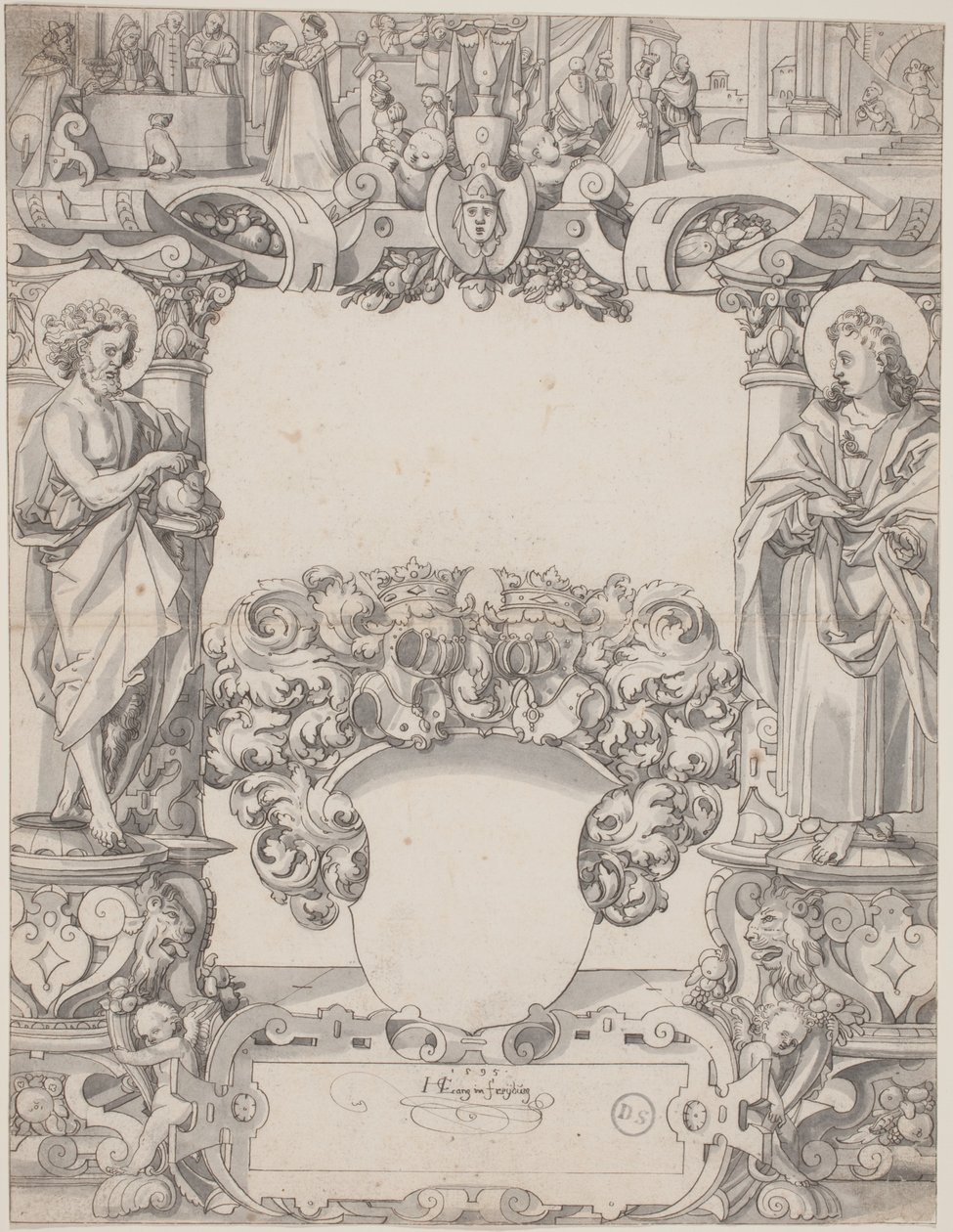 Glasontwerp met Sint Johannes de Doper en Sint Johannes de Evangelist door Hans Kaspar Lang the Elder