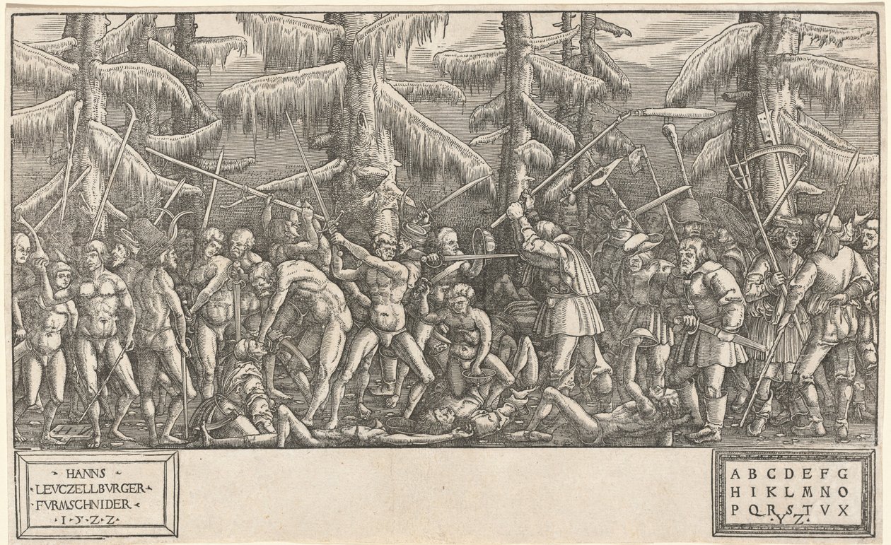 Slag van de Naakte Mannen en Boeren door Hans Lützelburger, after Master NH