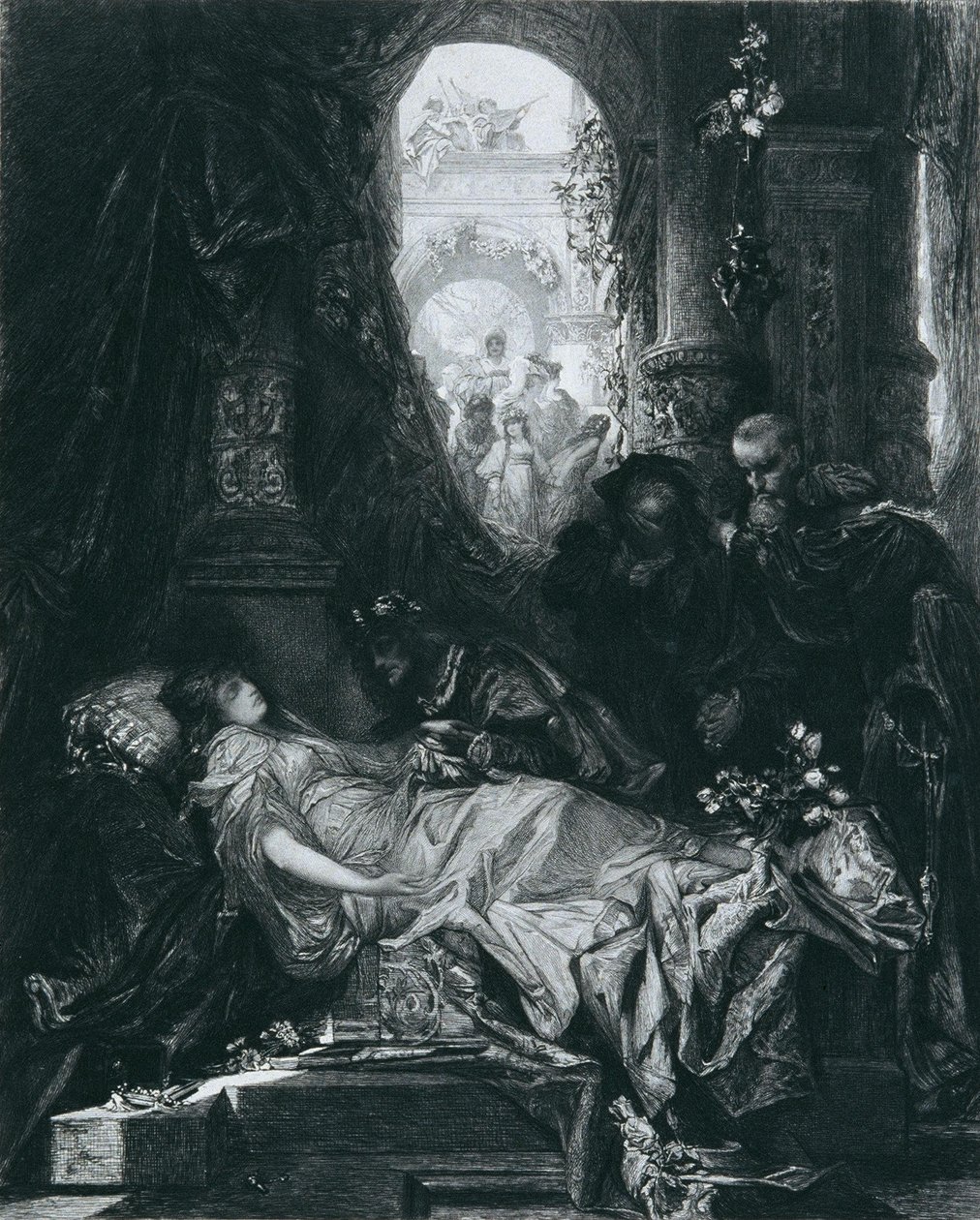 DE SCHIJNDODE JULIA CAPULET door Hans Makart