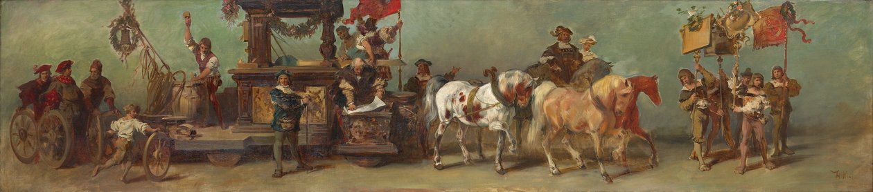 Ontwerp voor de feeststoet van 1879 - De timmerlieden, houtdraaiers en kuipers door Hans Makart