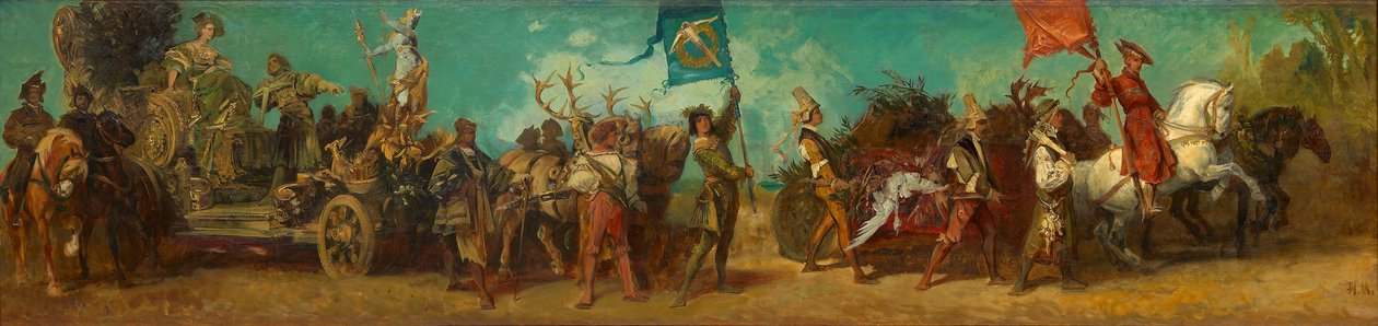 Ontwerp voor de optocht van 1879 – Praalwagen van de jacht door Hans Makart