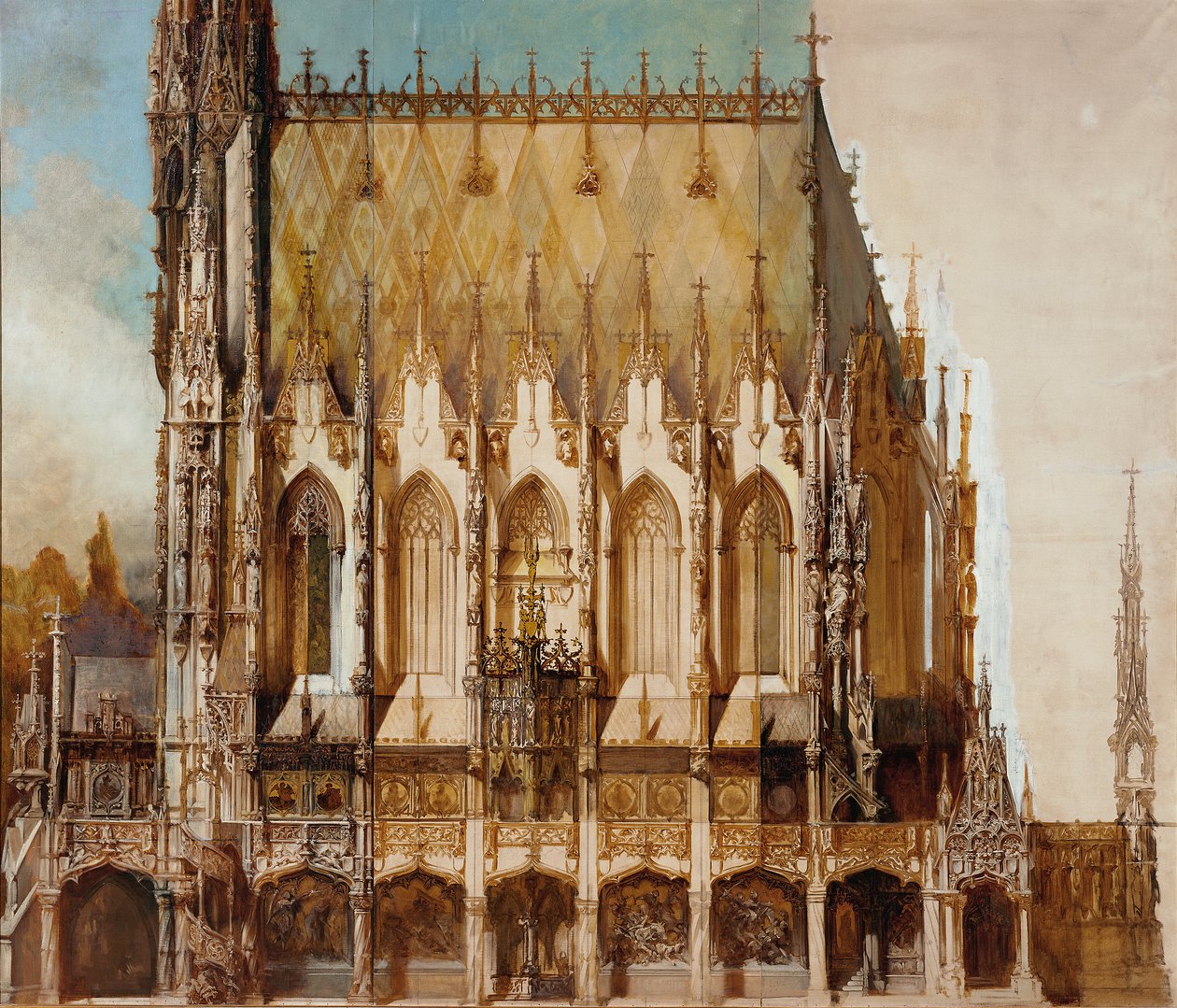 Gotische grafkerk St. Michael, zijaanzicht door Hans Makart