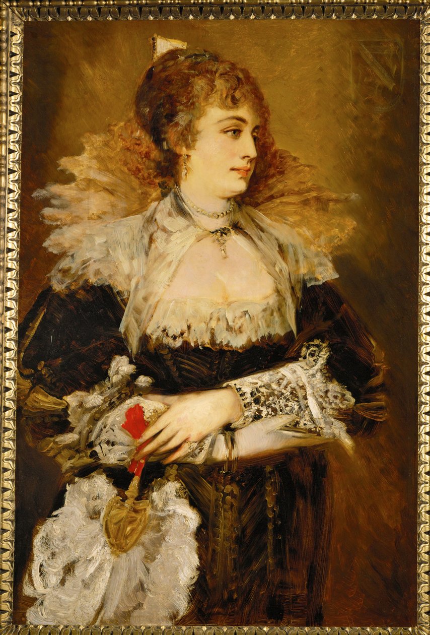 Hanna Klinkosch, een bekend lid van de Weense high society ... (schilderij op hout) door Hans Makart