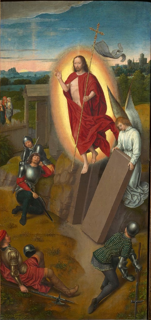 Calvarie Drieluik: De Opstanding, rechtervleugel, 1480s door Hans Memling