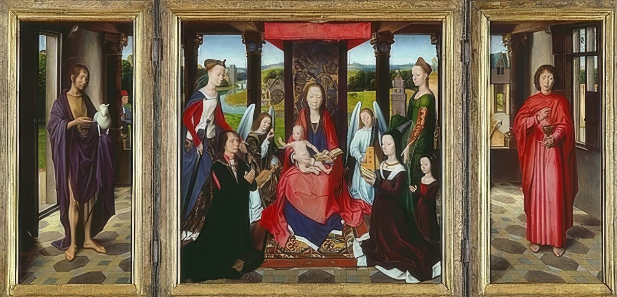 Maagd met kind en heiligen (The Donne Triptych) door Hans Memling