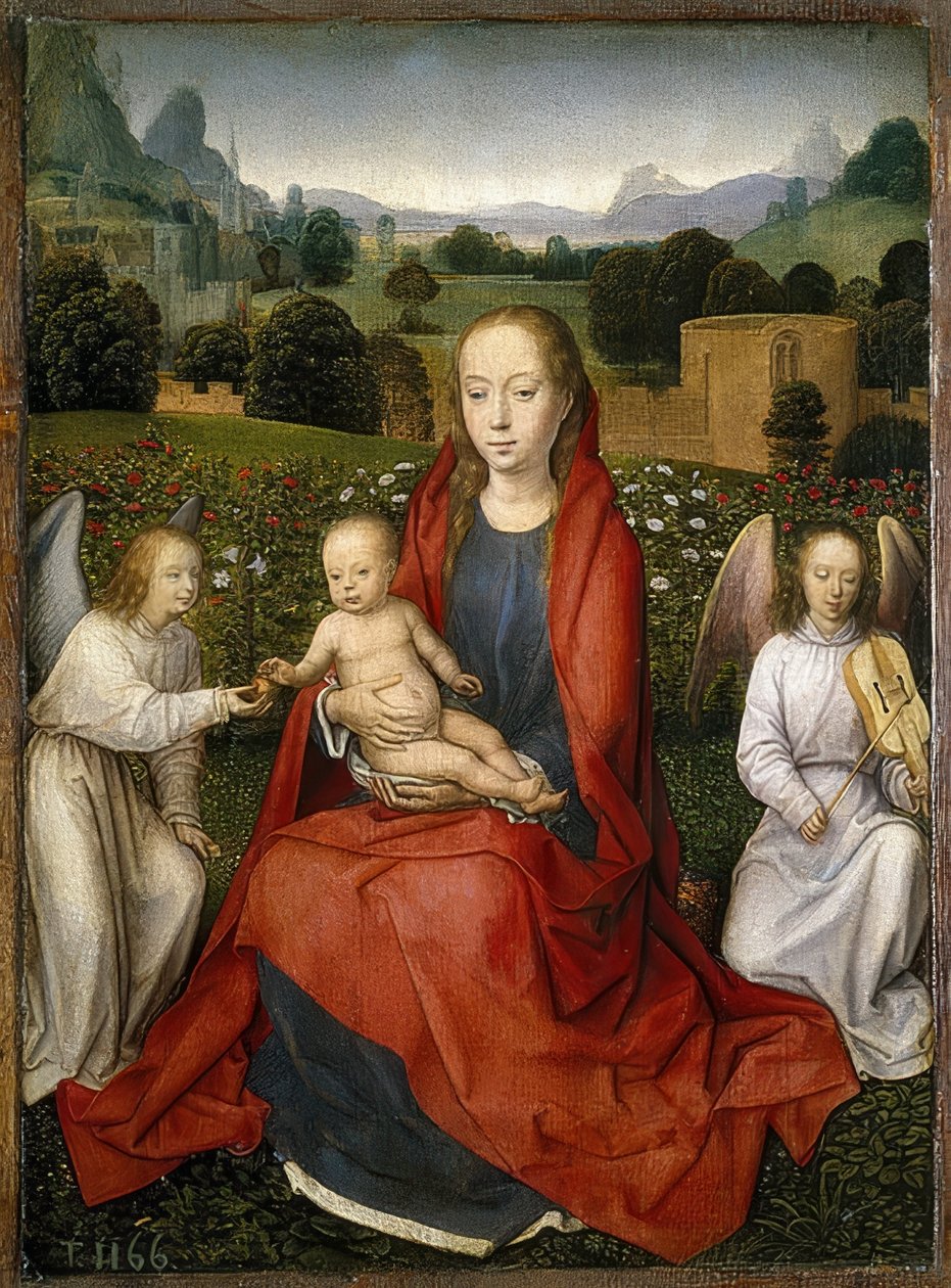 Madonna met kind en twee engelen door Hans Memling