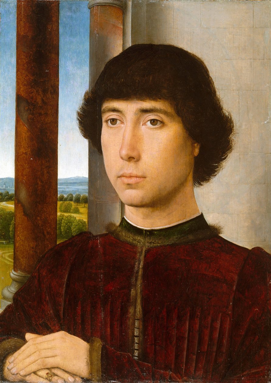 Portret van een man bij een loggia door Hans Memling