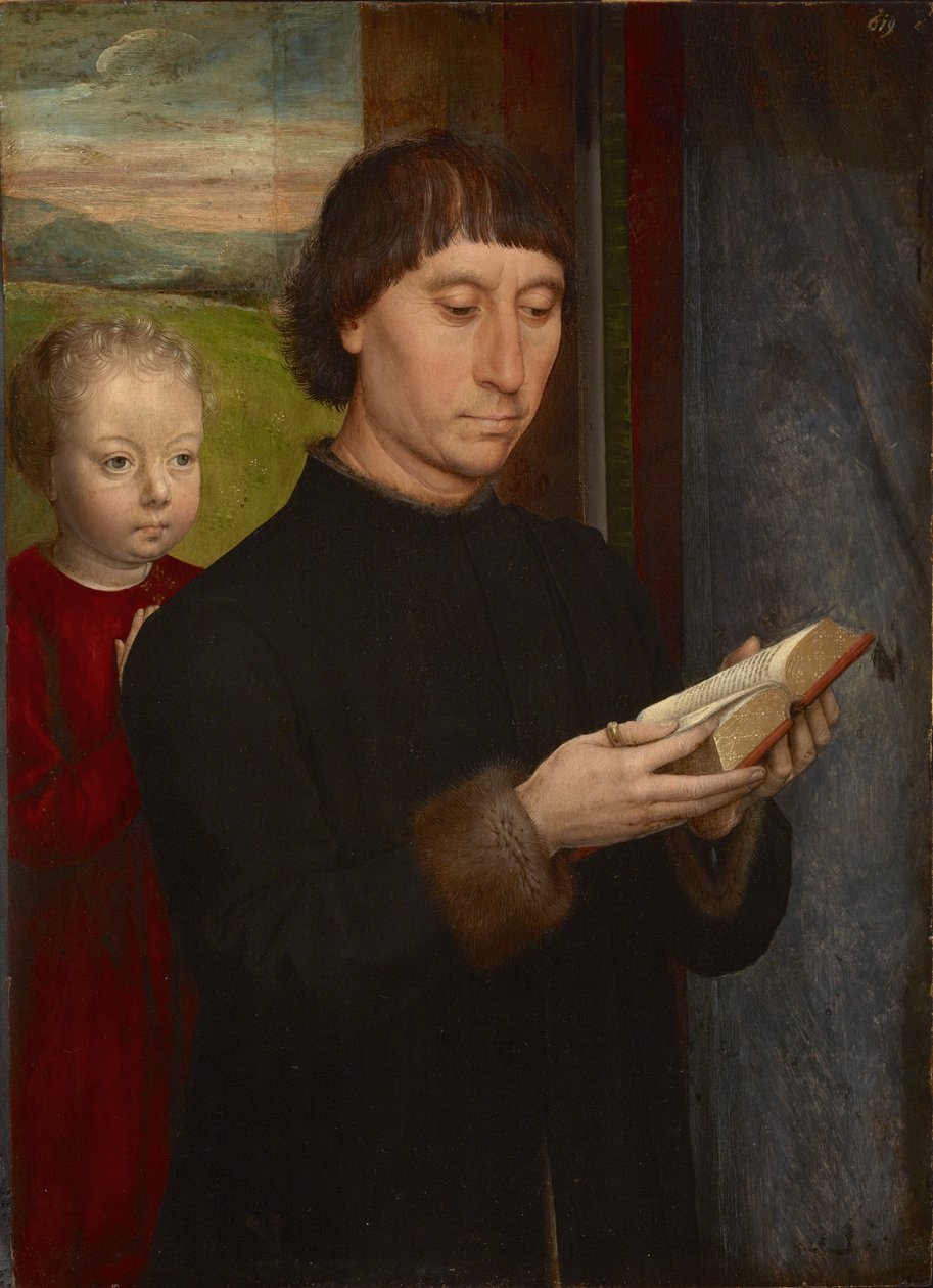 Portret van een lezende man door Hans Memling