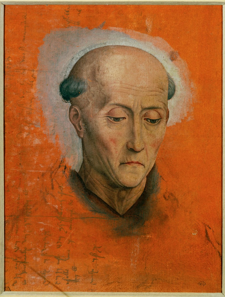 Studie voor het hoofd van Sint Benedictus geschilderd voor het altaar van de familie Morel uit Brugge ... door Hans Memling
