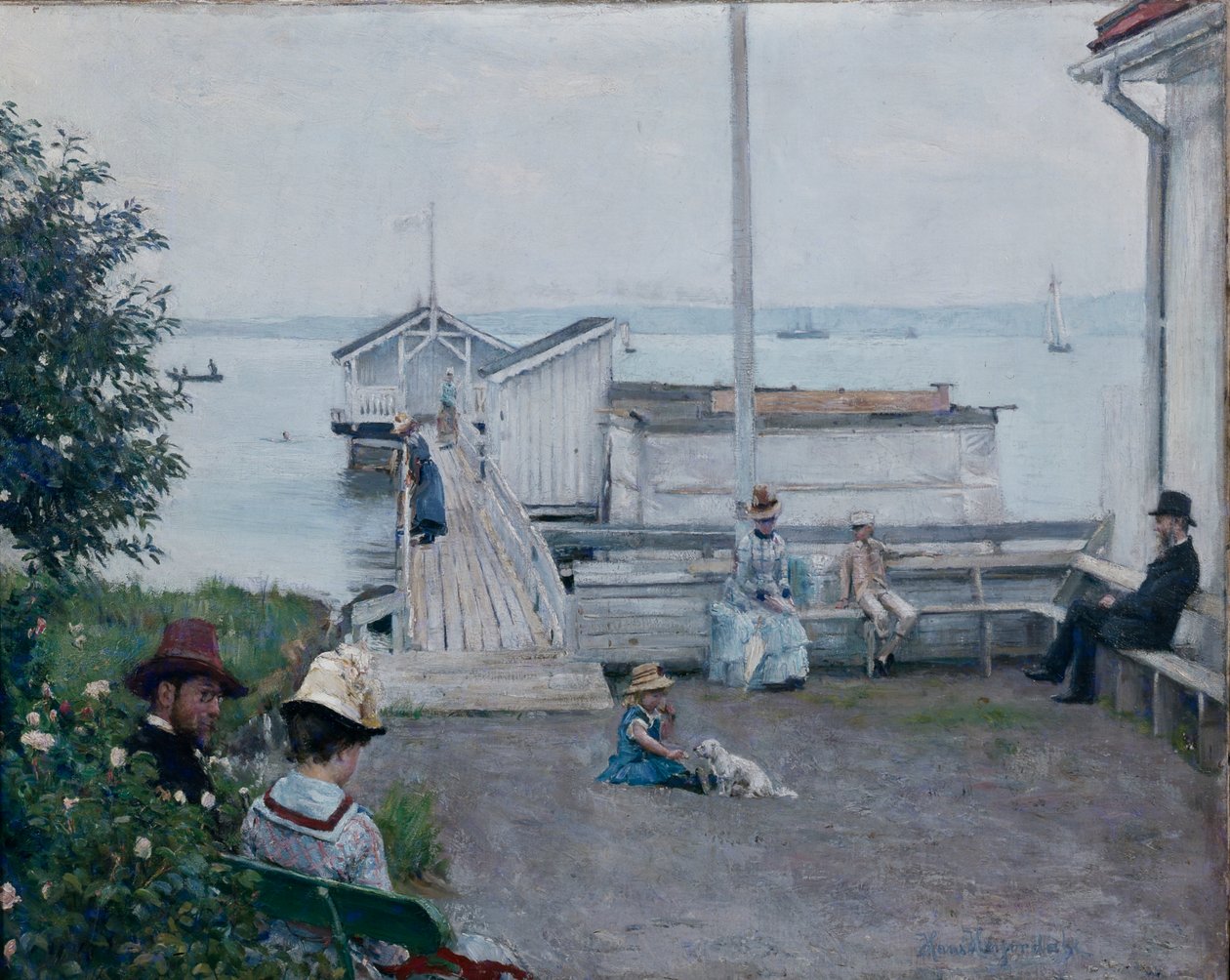 Het badhuis in Asgardstrand door Hans Olaf Heyerdahl