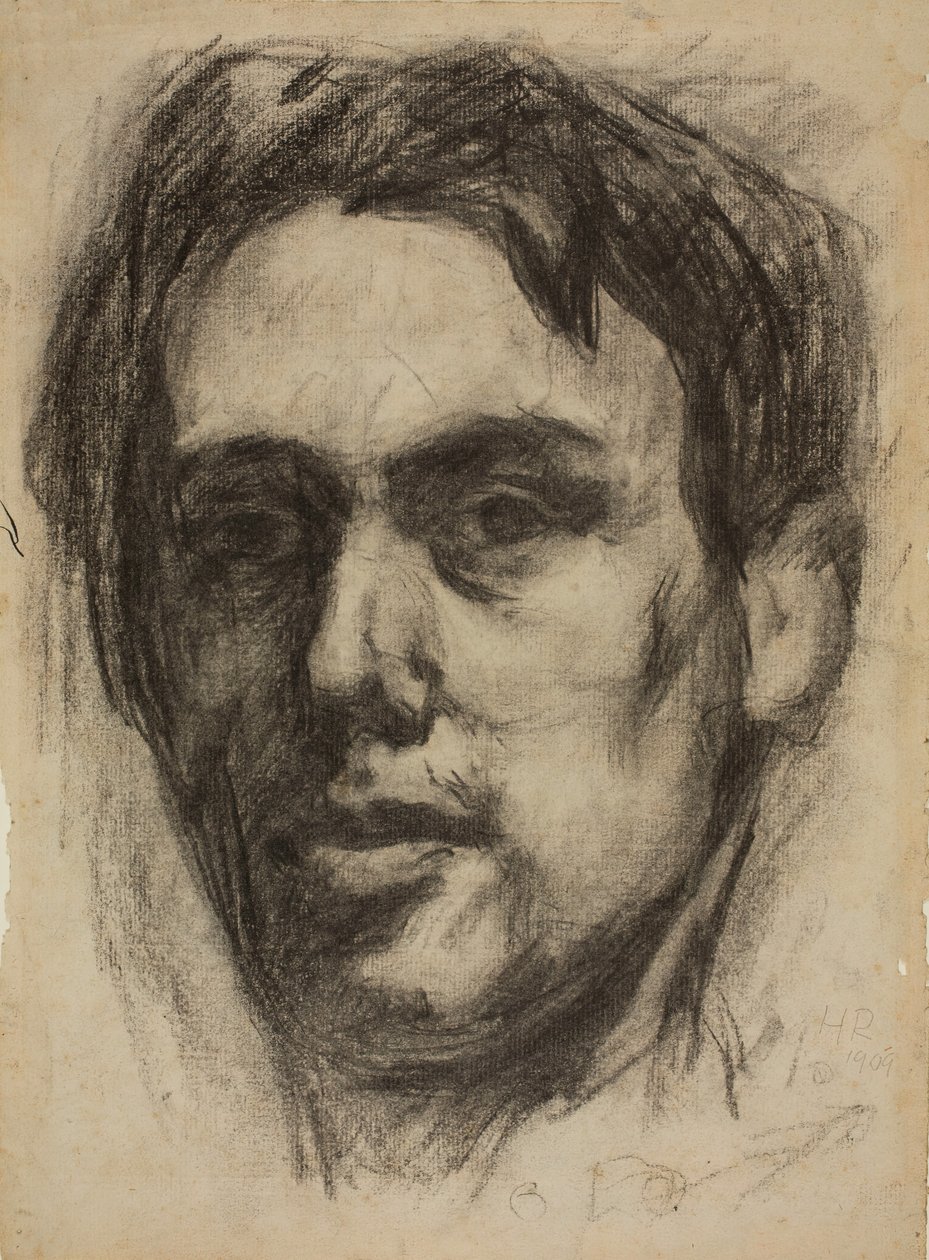 Zelfportret recto, schets verso, 1909 door Hans Richter