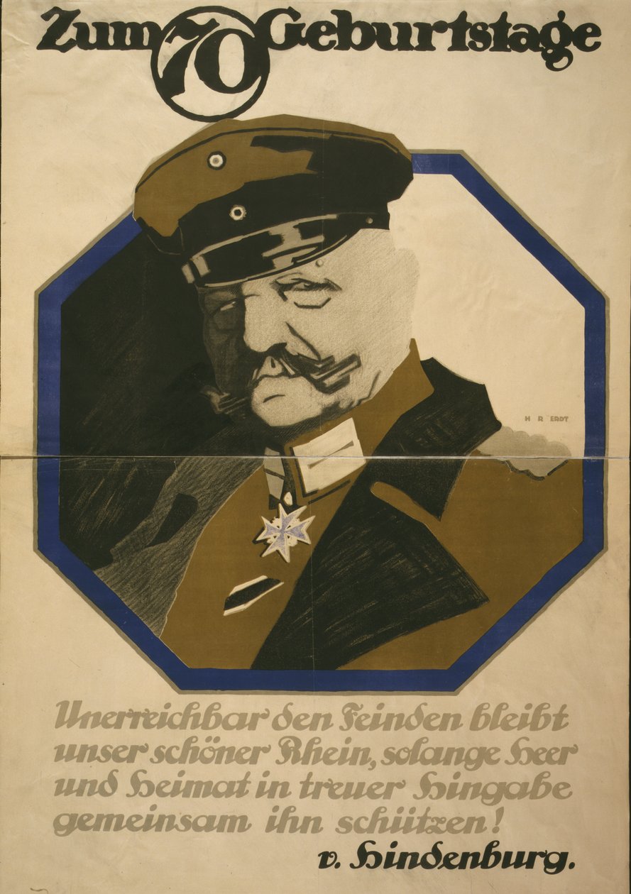 Poster ter viering van de 70e verjaardag van Veldmaarschalk Paul von Hindenburg, 1917 door Hans Rudi Erdt