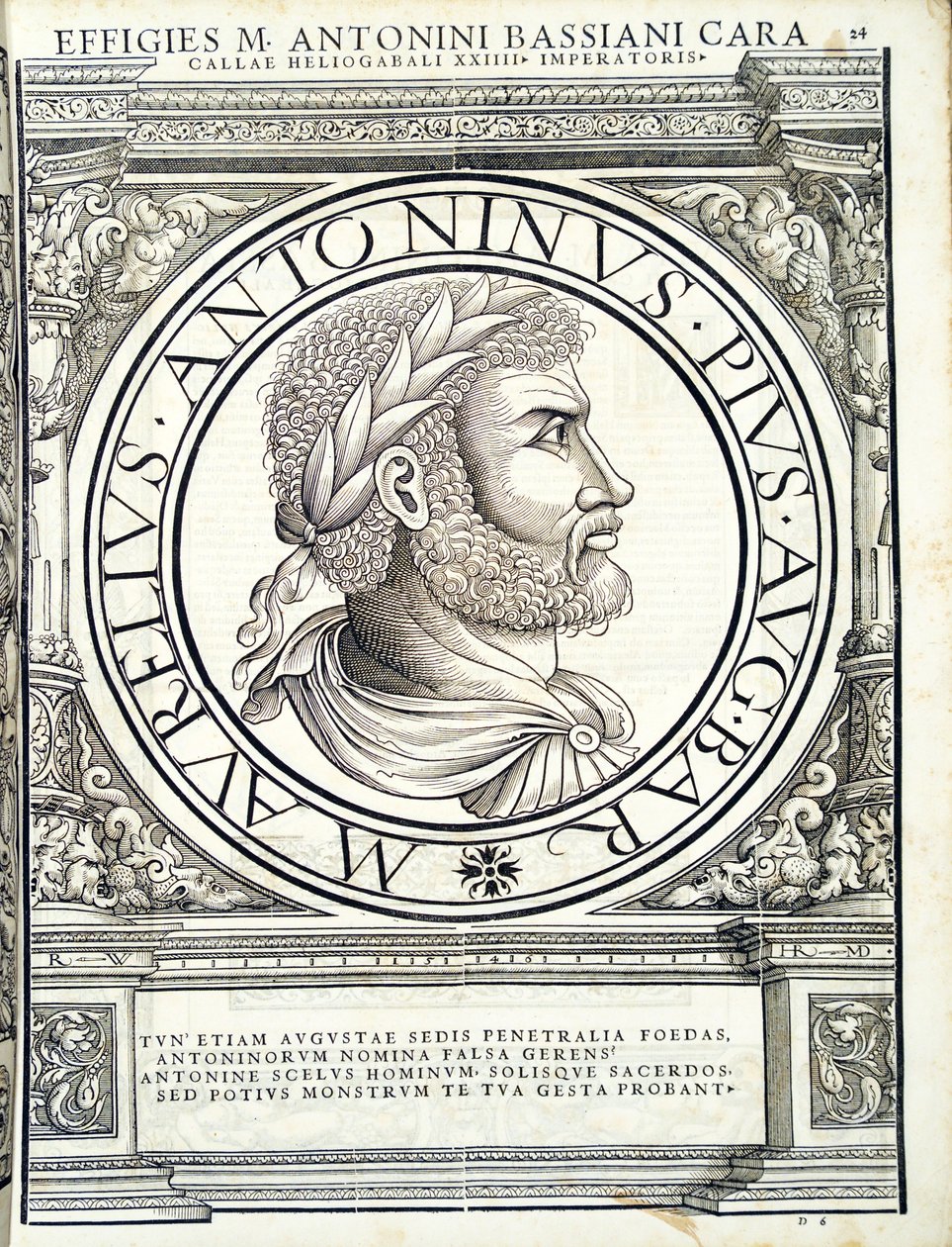 Heliogabalus, illustratie uit Imperatorum romanorum omnium orientalium et occidentalium verissimae imagines ex antiquis numismatis, houtsnede door Rudolph Wyssenbach, gedrukt door Andreas Gesner, Zürich door Hans Rudolf Manuel Deutsch