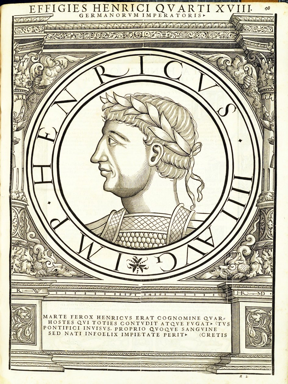 Henricus IIII, illustratie uit Imperatorum romanorum omnium orientalium et occidentalium verissimae imagines ex antiquis numismatis door Hans Rudolf Manuel Deutsch