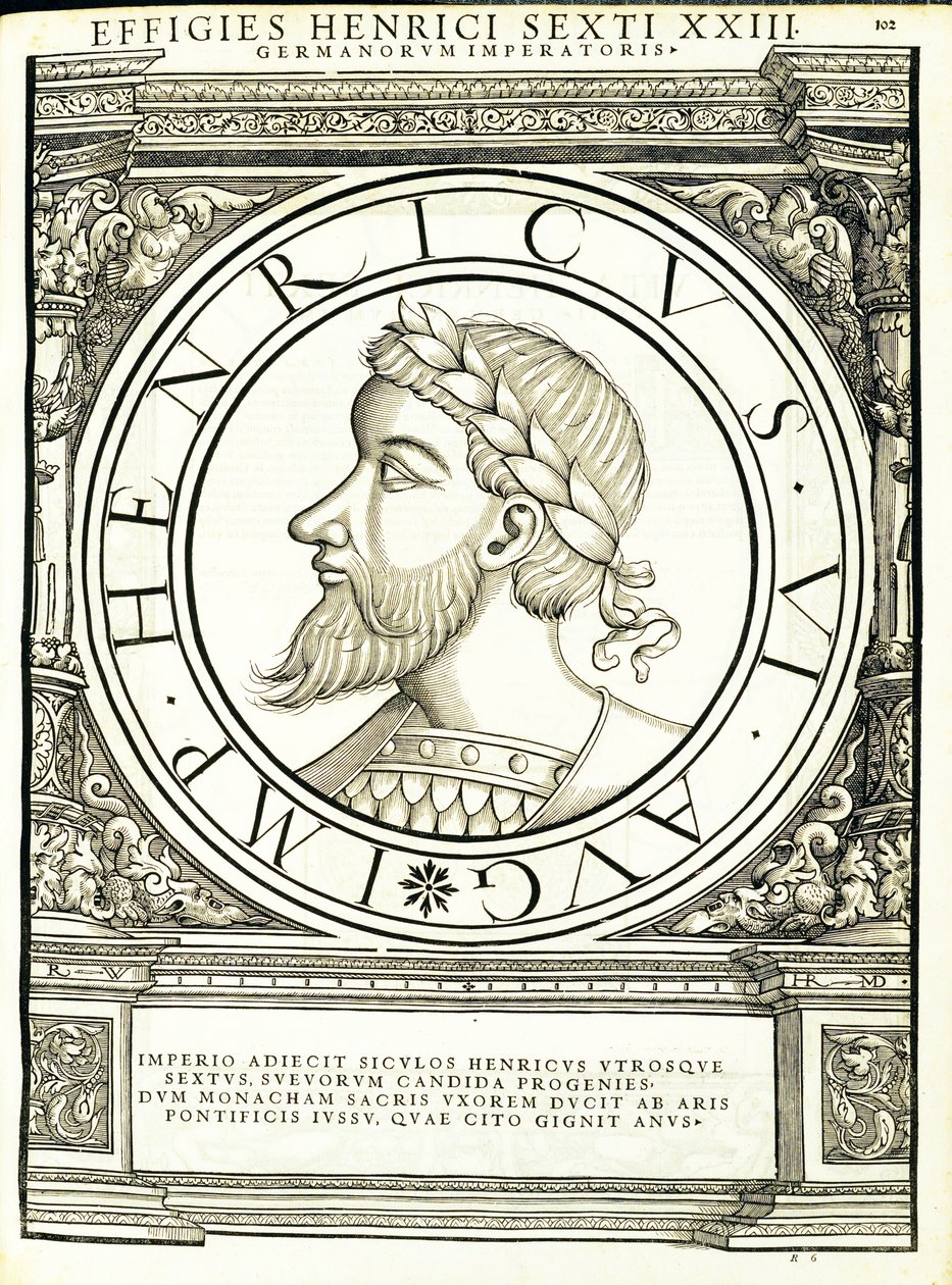 Henricus VI, illustratie uit Imperatorum romanorum omnium orientalium et occidentalium verissimae imagines ex antiquis numismatis door Hans Rudolf Manuel Deutsch