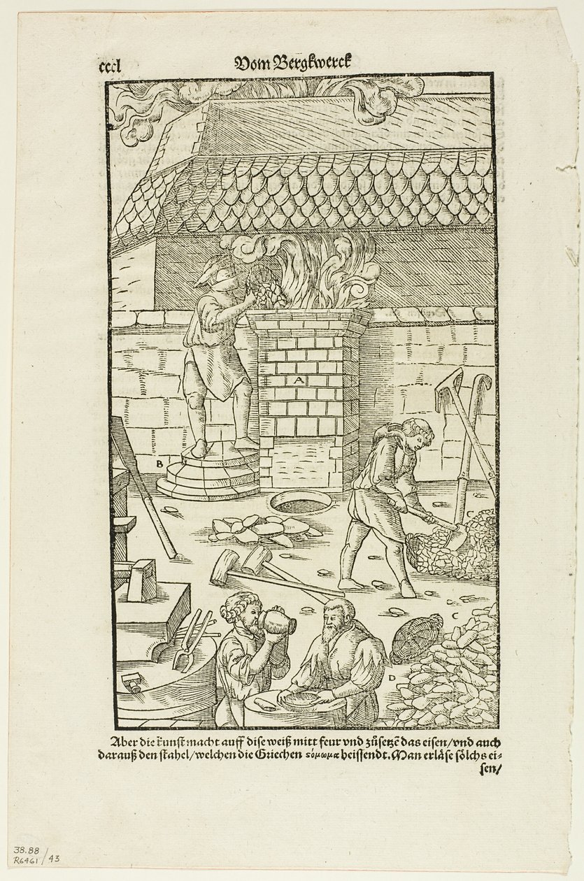 Pagina CCCL uit Vom Bergwerck XII Bücher van Agricola, plaat 43 uit Woodcuts from Books of the XVI Century. door Hans Rudolf Manuel Deutsch