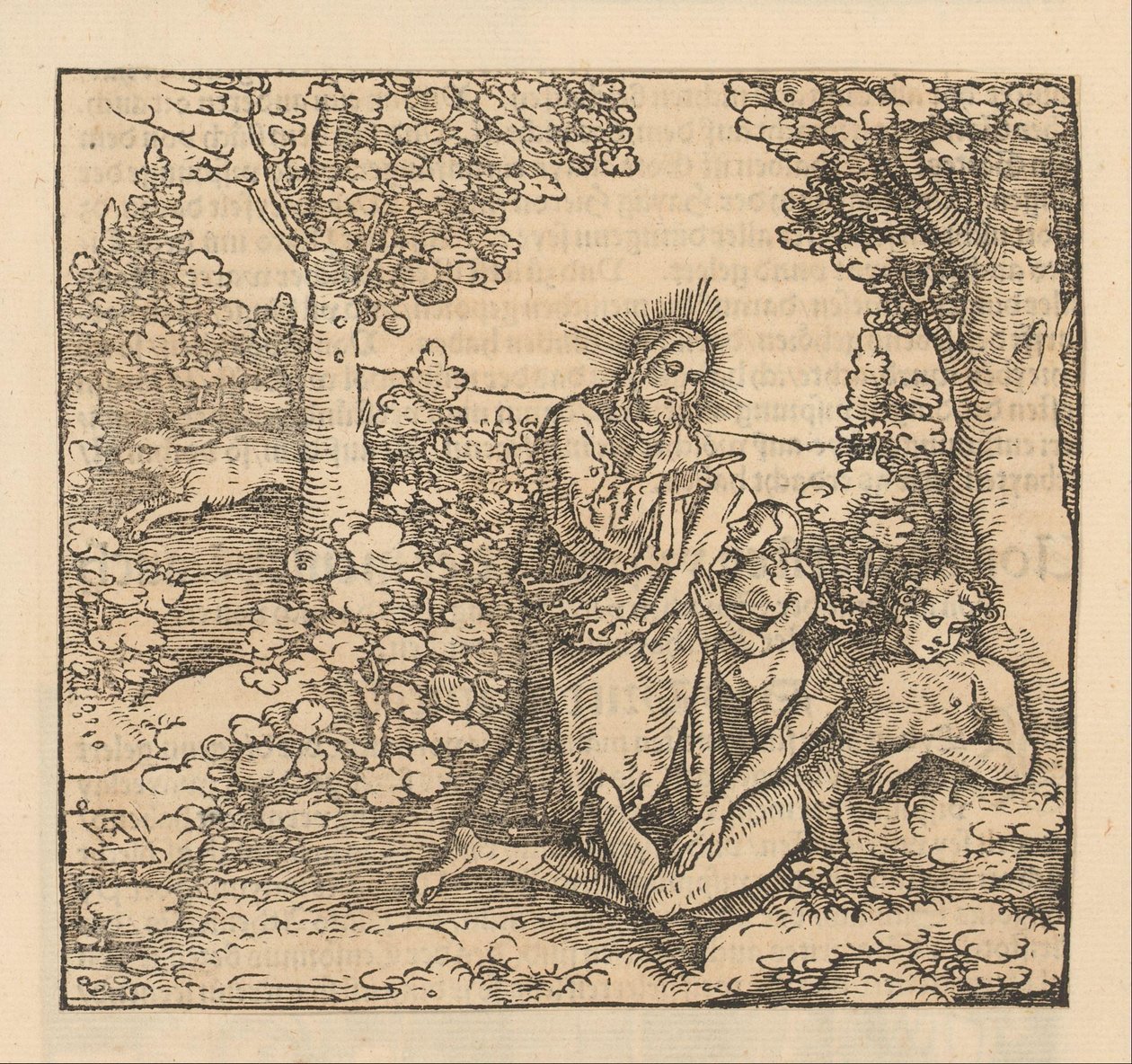 Christus zegent een jongeman terwijl een vrouw aan zijn voeten knielt door Hans Schäufelein (possibly)
