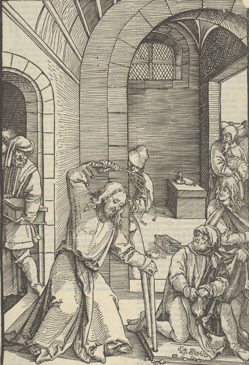 Christus zuivert de tempel, uit Speculum passionis domini nostri Ihesu Christi, 1507 door Hans Schäufelein the Elder