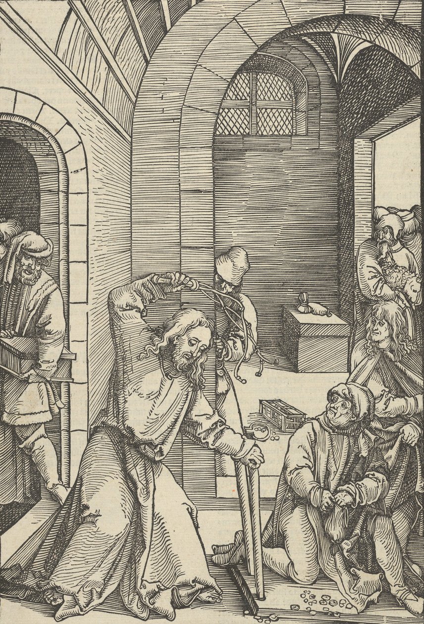 Christus zuivert de tempel, uit Speculum passionis domini nostri Ihesu Christi door Hans Schäufelein the Elder