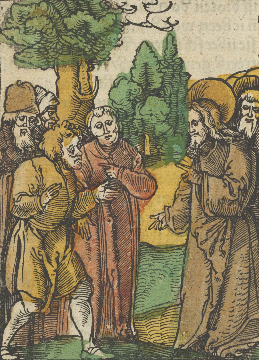 Christus en de Farizeeën, uit Das Plenarium, 1517 door Hans Schäufelein the Elder