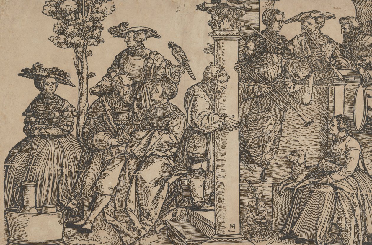 Muzikanten en toeschouwers door Hans Schäufelein the Elder