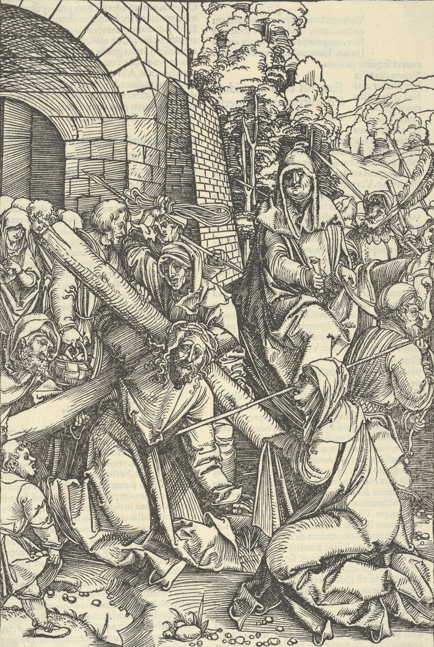 Het dragen van het kruis, uit Speculum passionis domini nostri Ihesu Christi door Hans Schäufelein the Elder