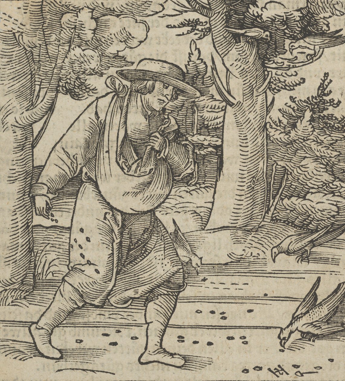 De vogels eten de zaden van de zaaier, uit Hymmelwagen auff dem, wer wol lebt... door Hans Schäufelein the Elder