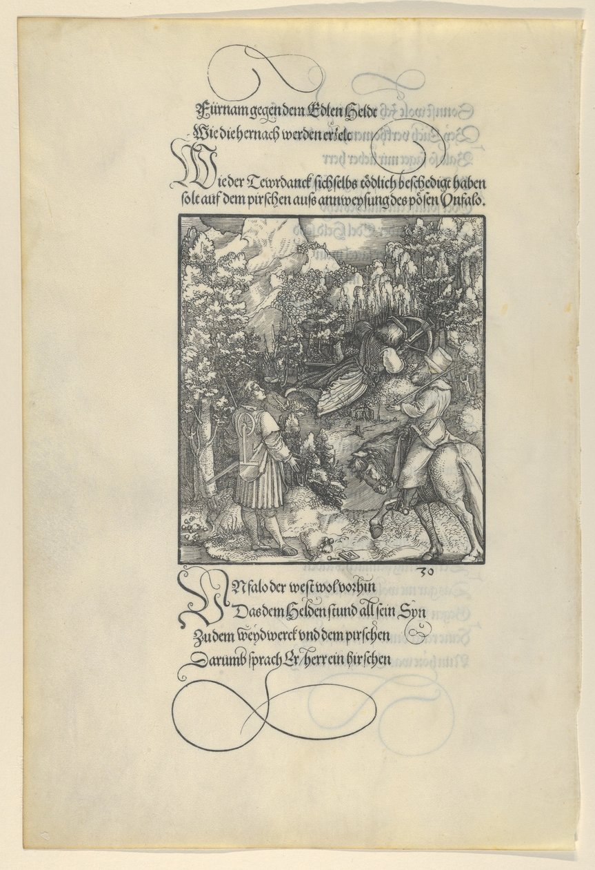 Unfalo die Theuerdanck in een val laat lopen tijdens een jacht, uit Theuerdanck door Hans Schäufelein the Elder
