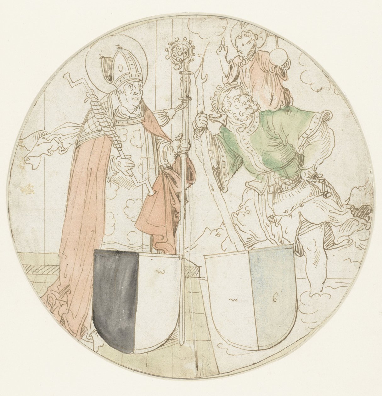 Heiligen Christophorus en Erasmus, elk met een wapenschild door Hans Sebald Beham (possibly)