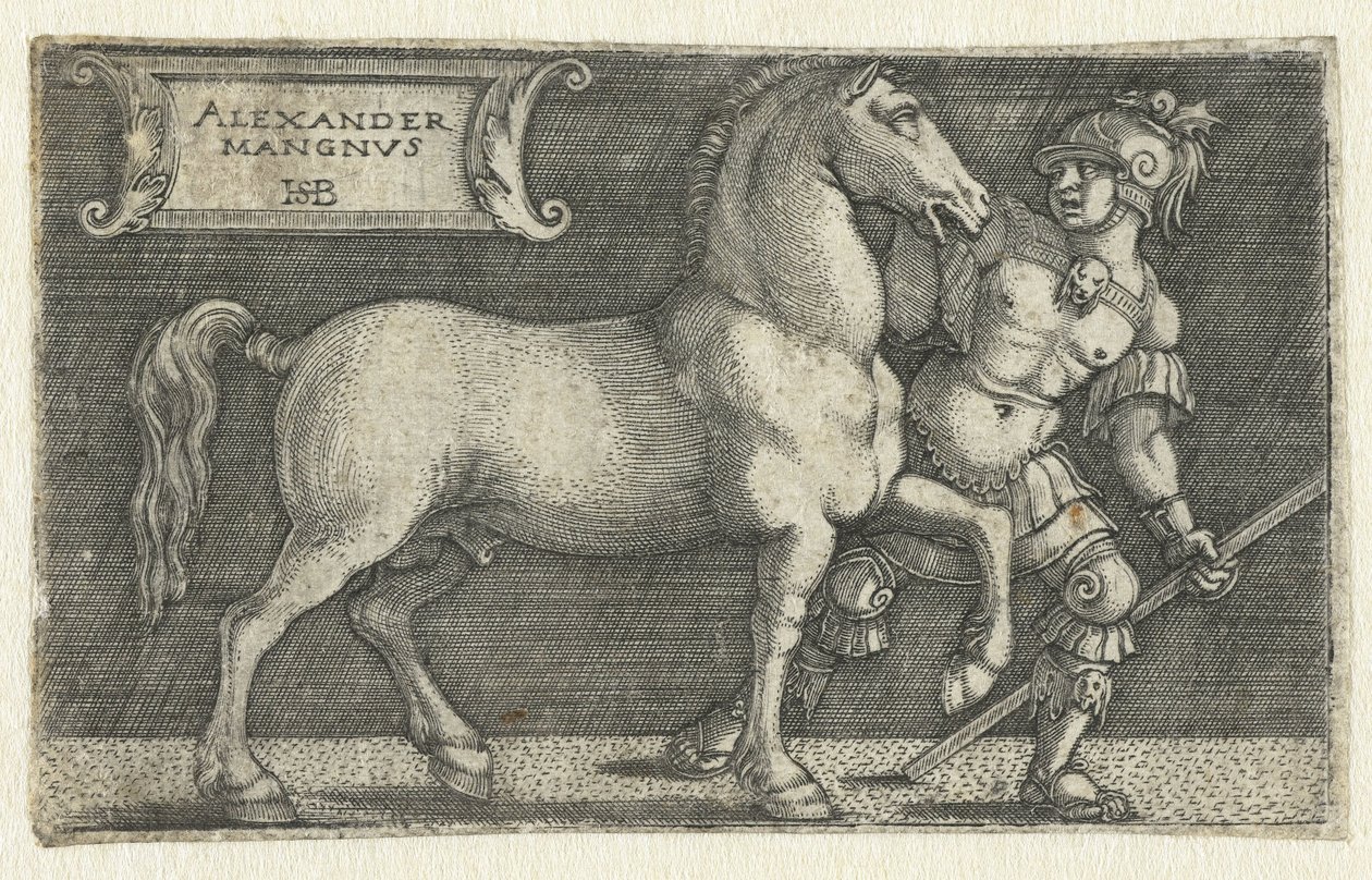 Alexander de Grote met zijn paard Bucephalus door Hans Sebald Beham