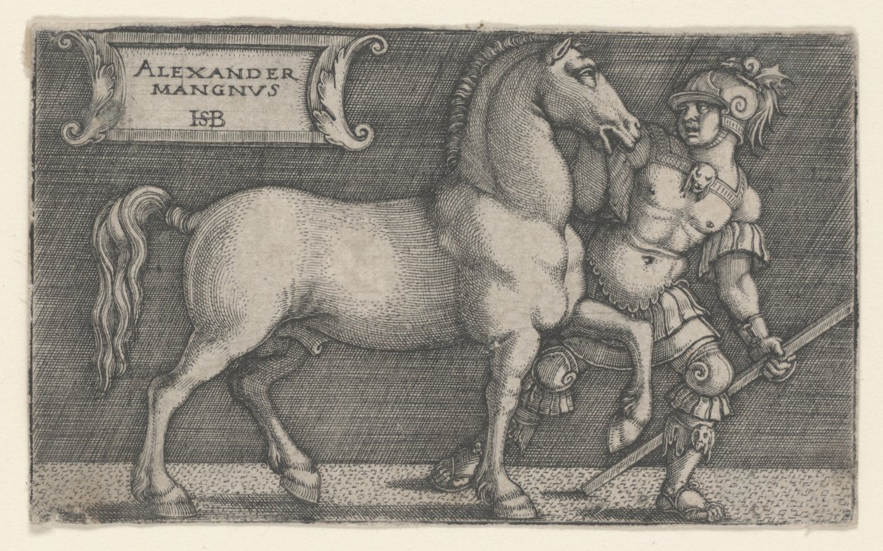 Alexander de Grote leidt Bucephalus door Hans Sebald Beham