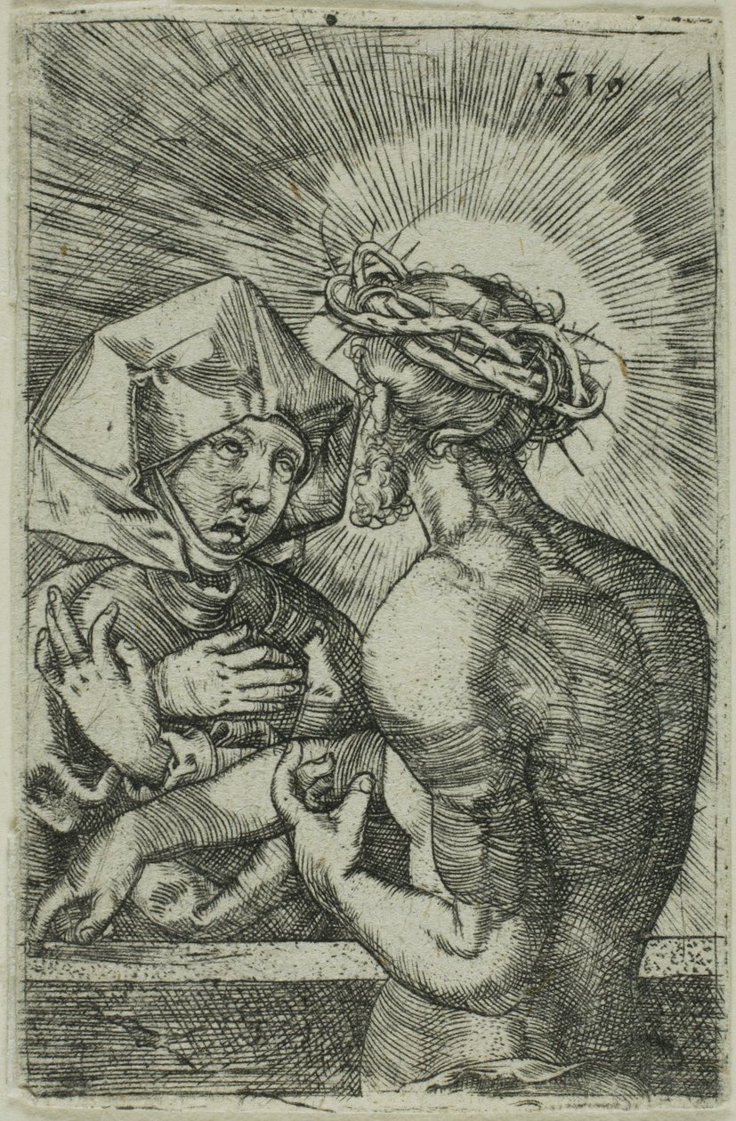 Christus gekroond met doornen spreekt tot zijn moeder door Hans Sebald Beham