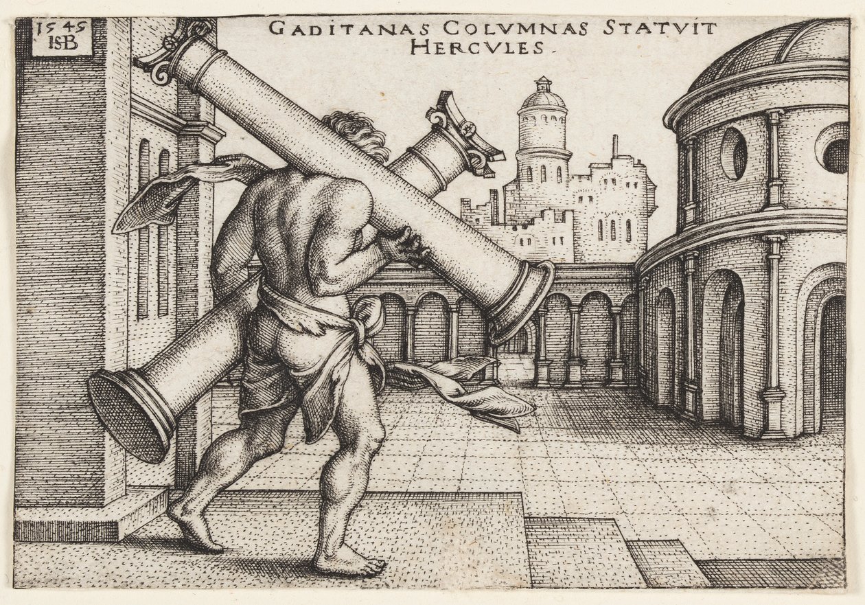 Hercules met de Zuilen van Hercules door Hans Sebald Beham