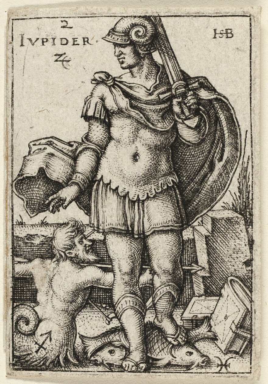 Jupiter, plaat twee uit De zeven planeten met de dierenriemen door Hans Sebald Beham