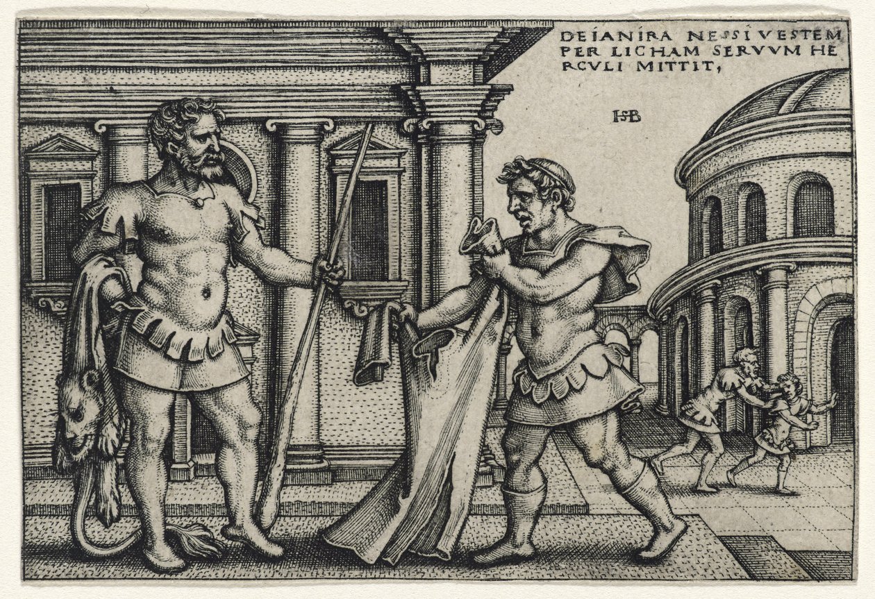 Lichas Brengt het Kleed van Nessus naar Hercules, 1540s (gravure op geschept papier) door Hans Sebald Beham