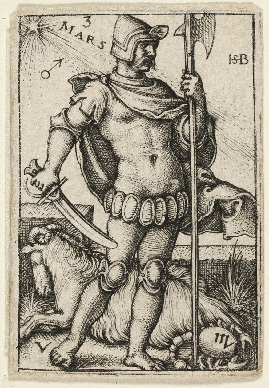 Mars, plaat drie uit De zeven planeten met de dierenriemen door Hans Sebald Beham
