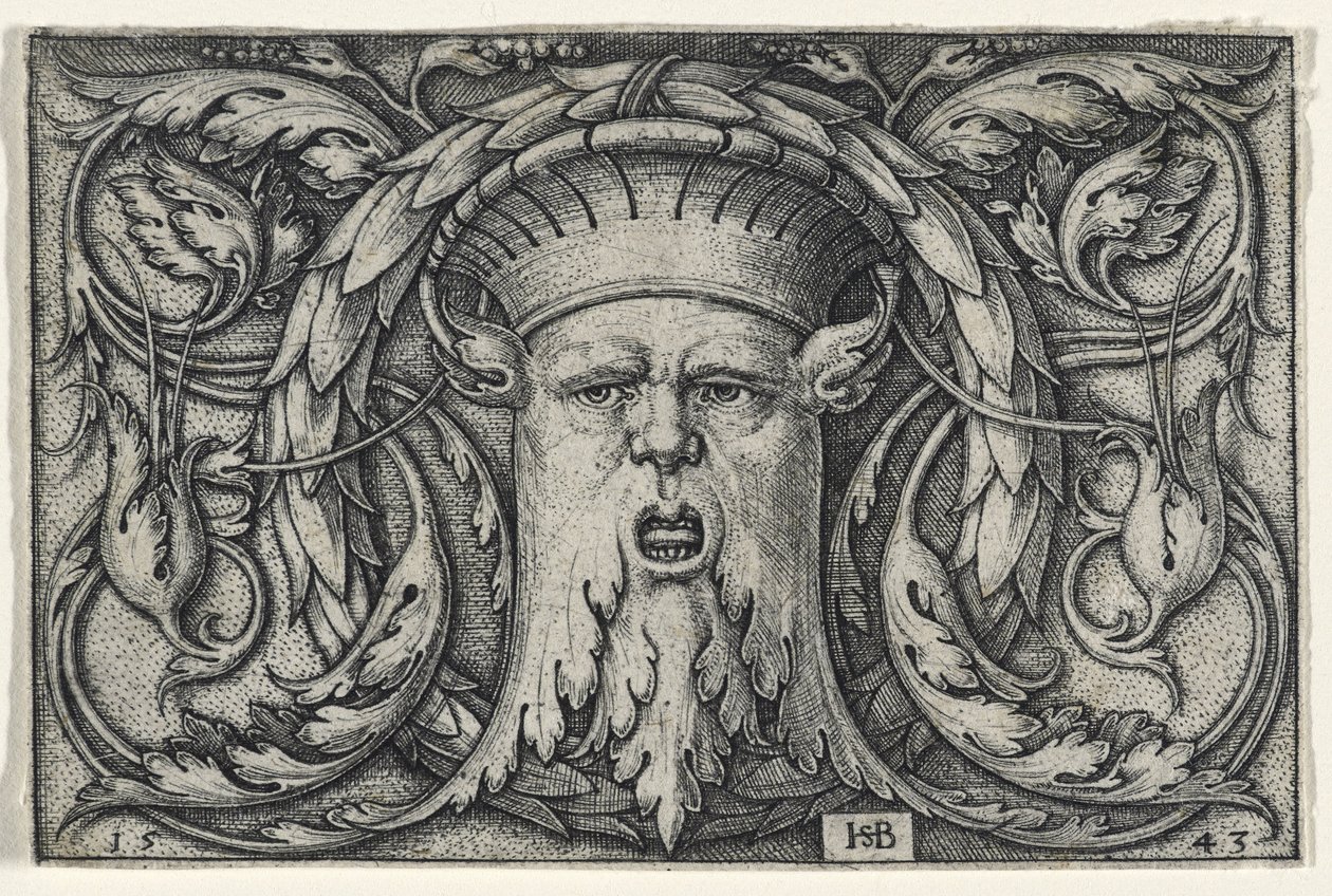 Mascaron, 1543 (gravure op geschept papier) door Hans Sebald Beham