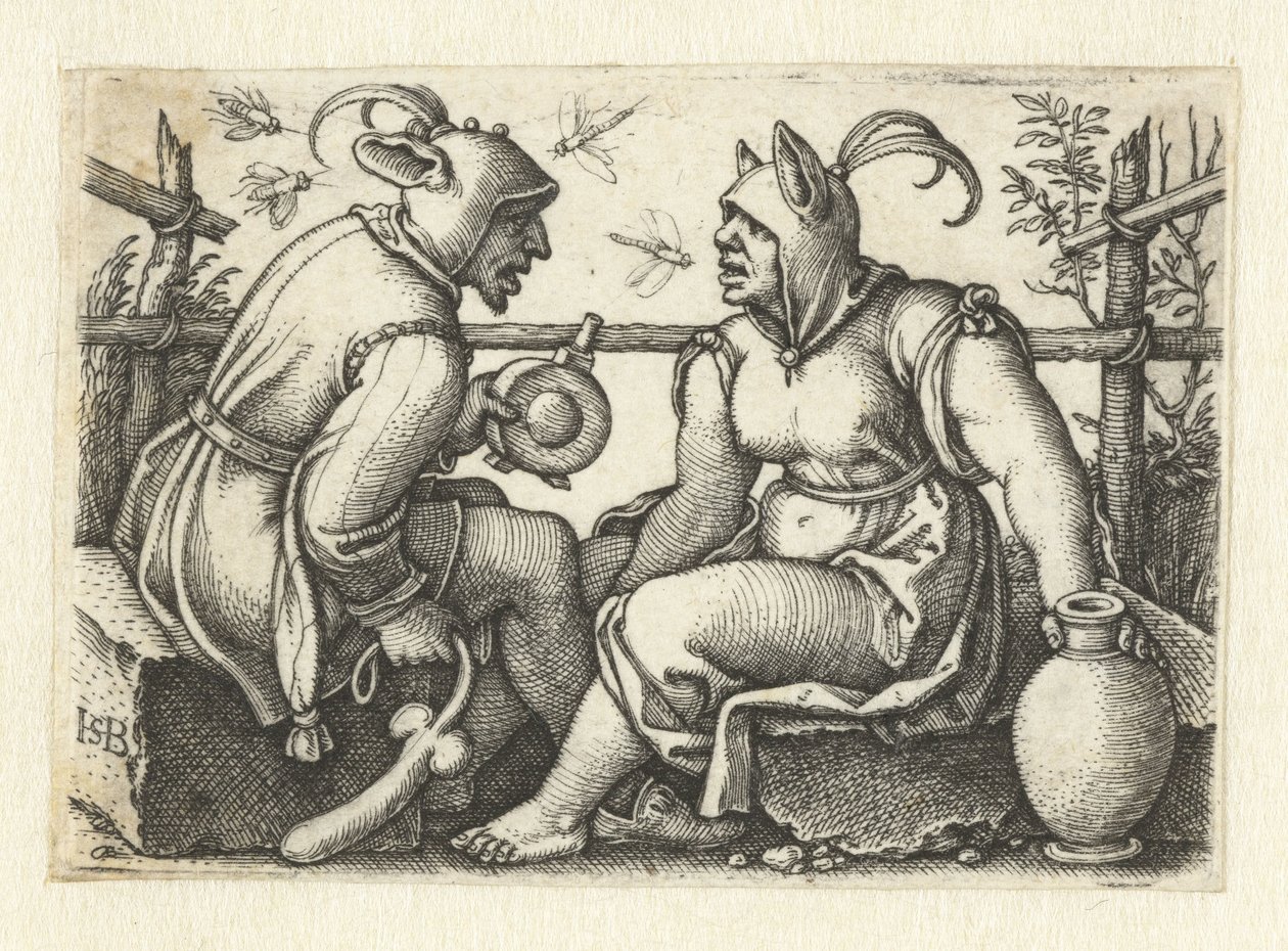 Nar met fallus en vrouwelijke nar door Hans Sebald Beham
