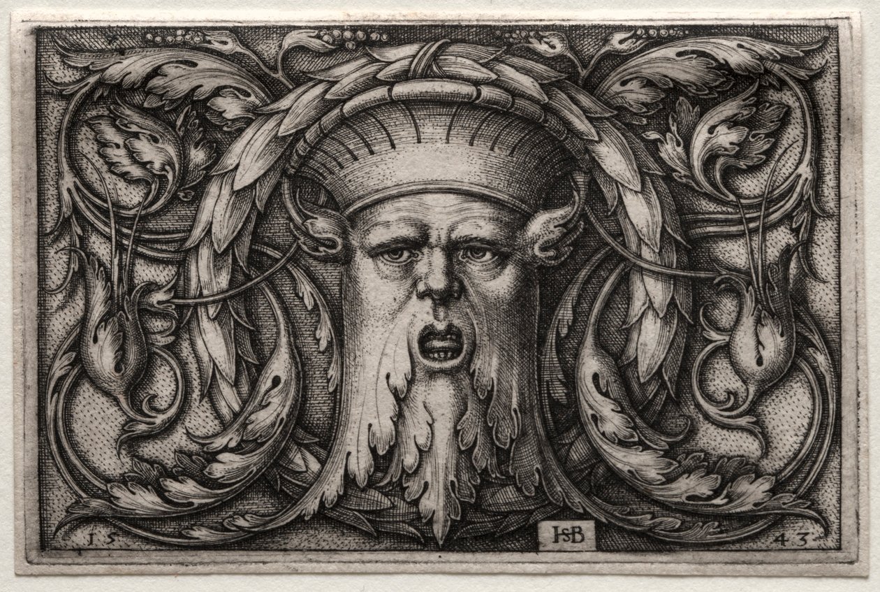 Ornament van satershoofd en krans, 1543 door Hans Sebald Beham
